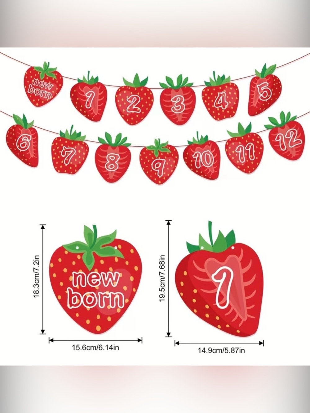New Strawberry Themed Photo Garland 0-12 Months Milestone Birthday Decoration